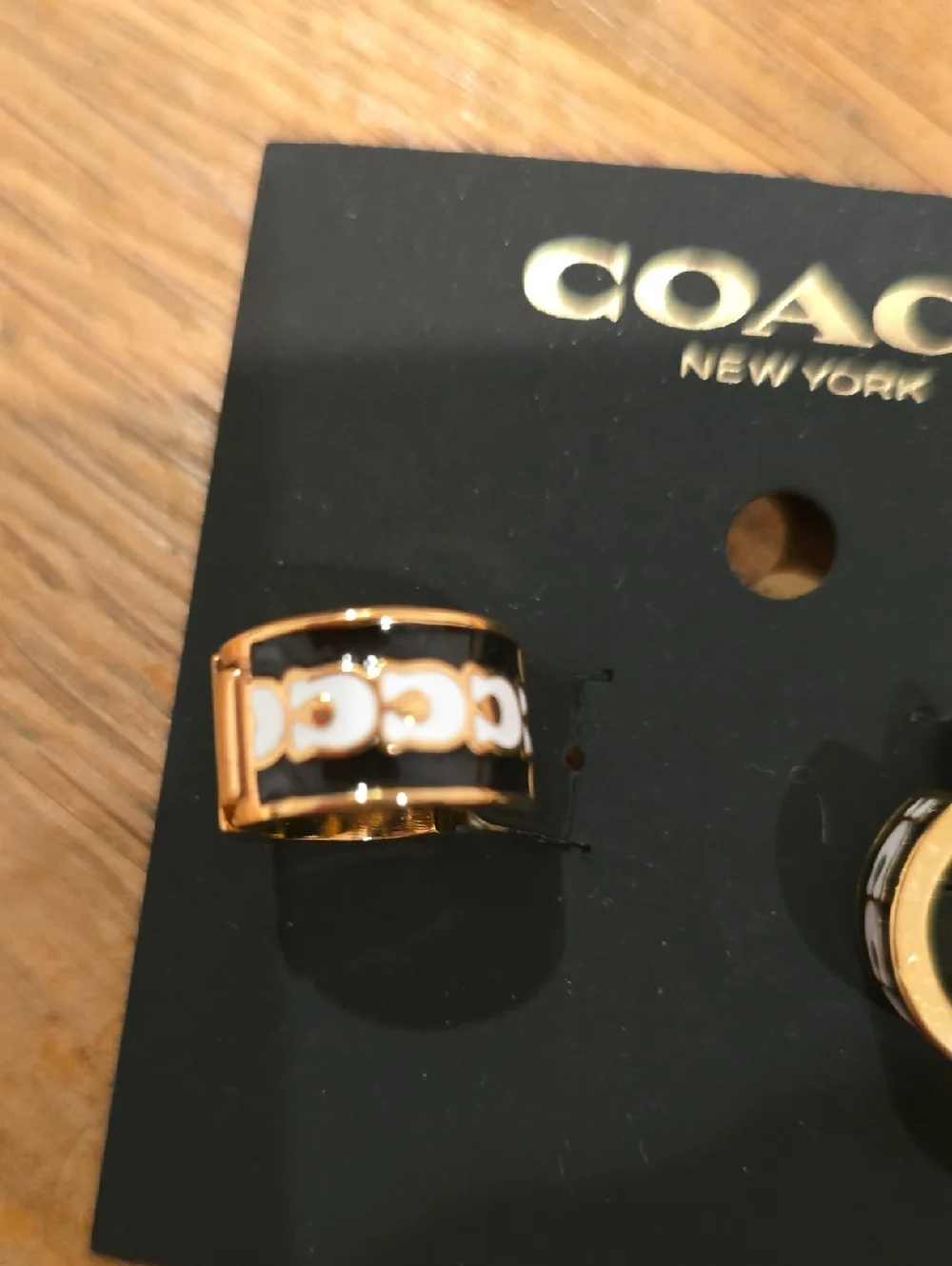 Coach Gold Tone Earrings with Black Enamel Accent & Dustbag - Picture 4 of 5